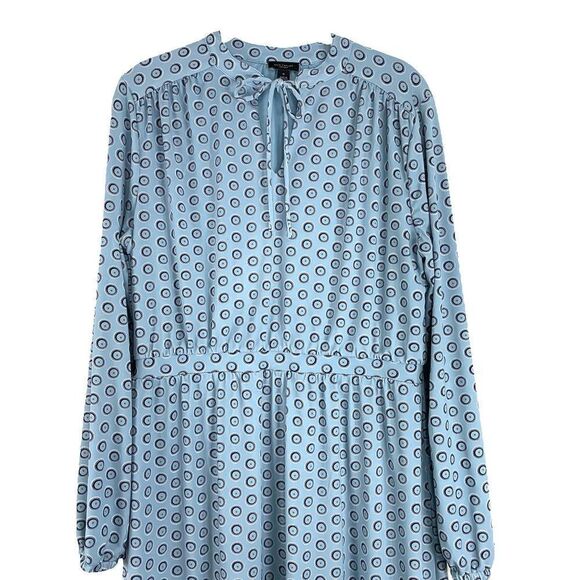 Ann Taylor Tie Neck dot Printed Dress Sz M Blue - Picture 2 of 6